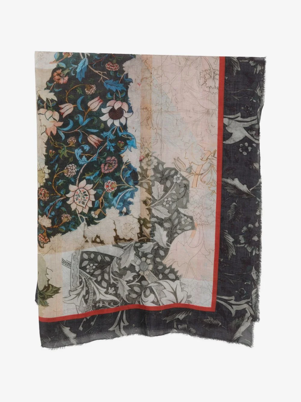 floral-print frayed scarf - 1