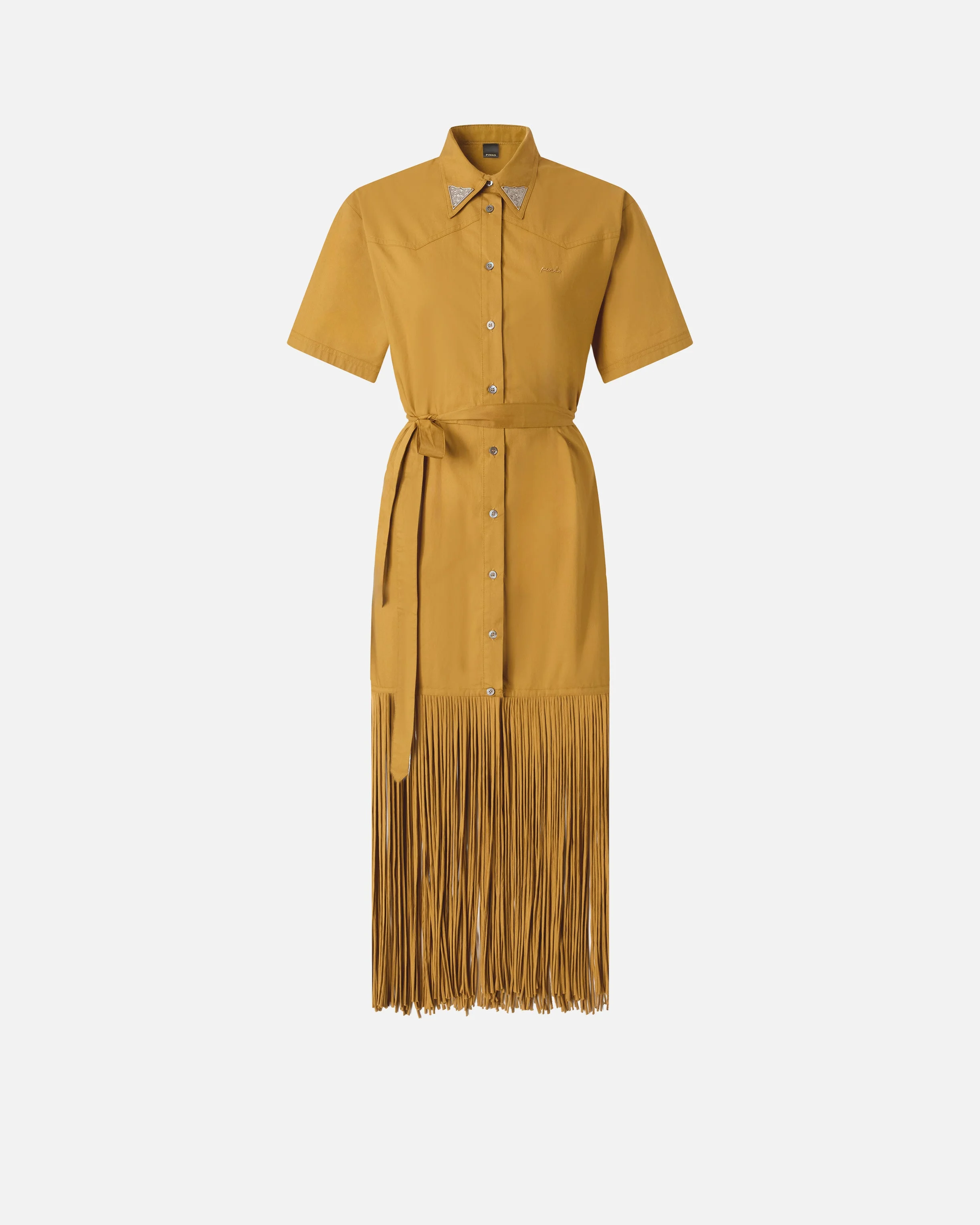 LONG SHIRT DRESS WITH FRINGING AND METALLIC DETAILS - 1