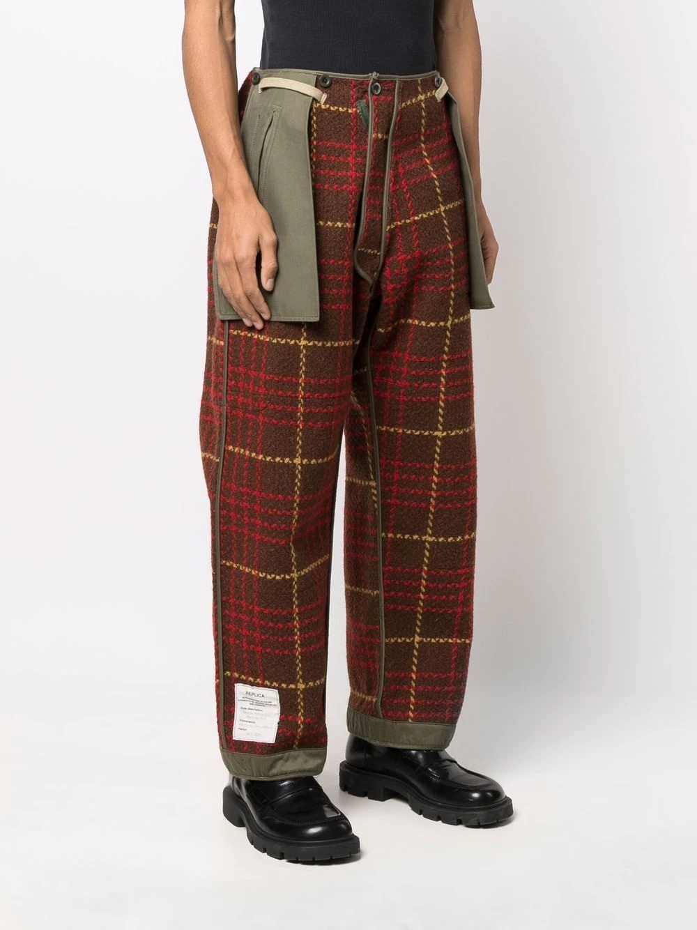 checked straight leg trousers - 3