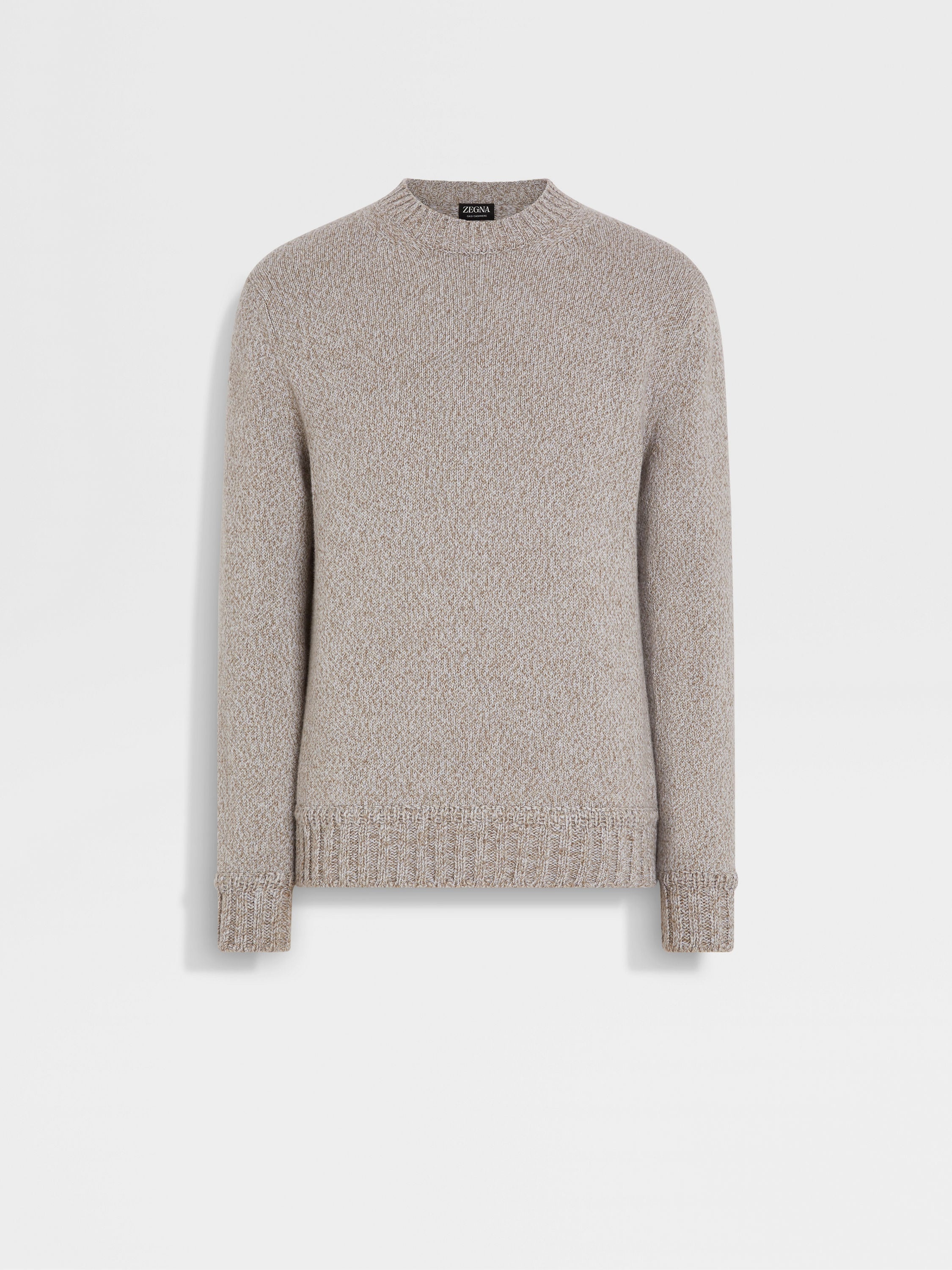 LIGHT TAUPE MÉLANGE OASI CASHMERE CREWNECK - 1