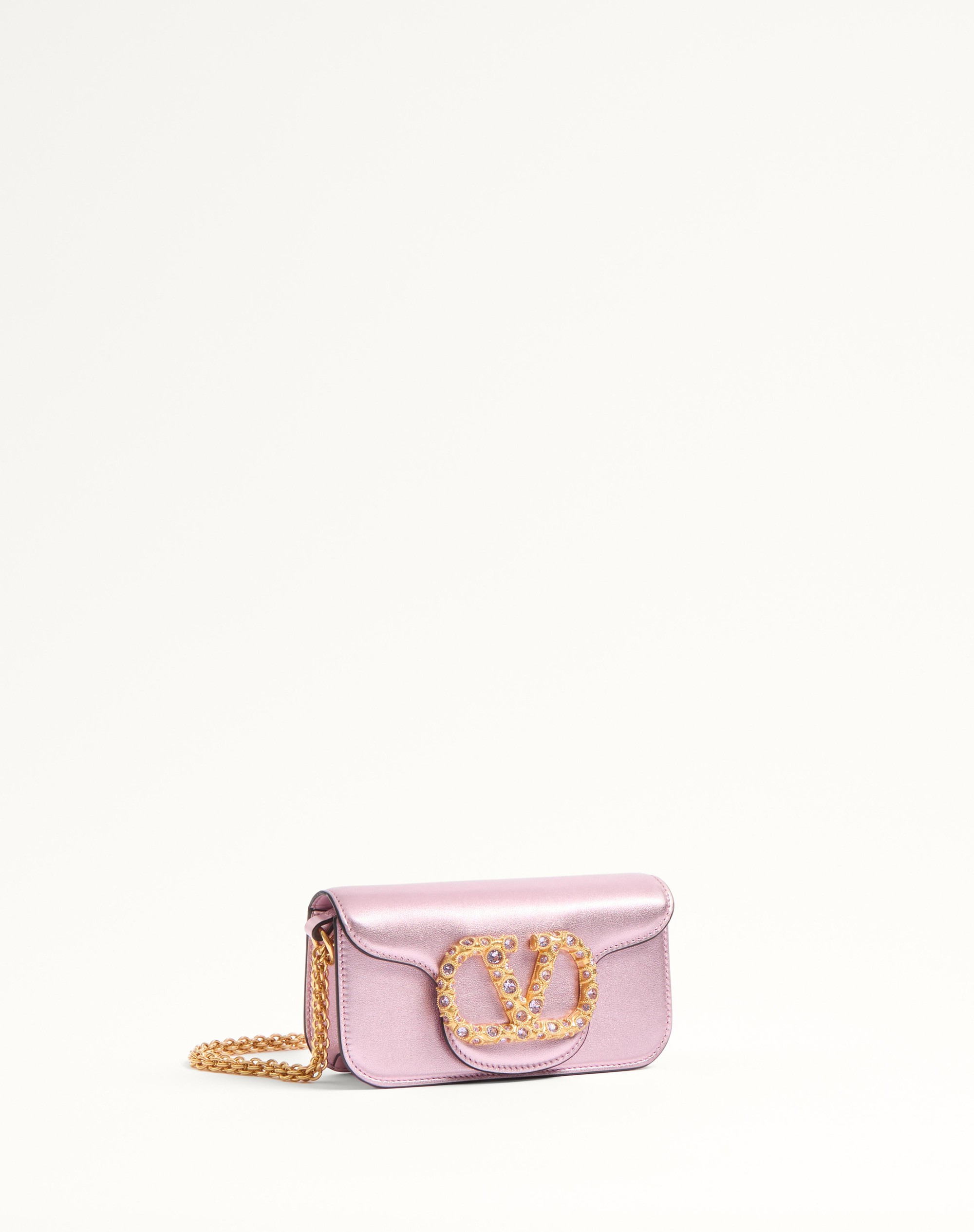 VALENTINO GARAVANI LOCÒ SMALL SHOULDER BAG IN LAMINATED CALFSKIN WITH JEWEL LOGO - 3