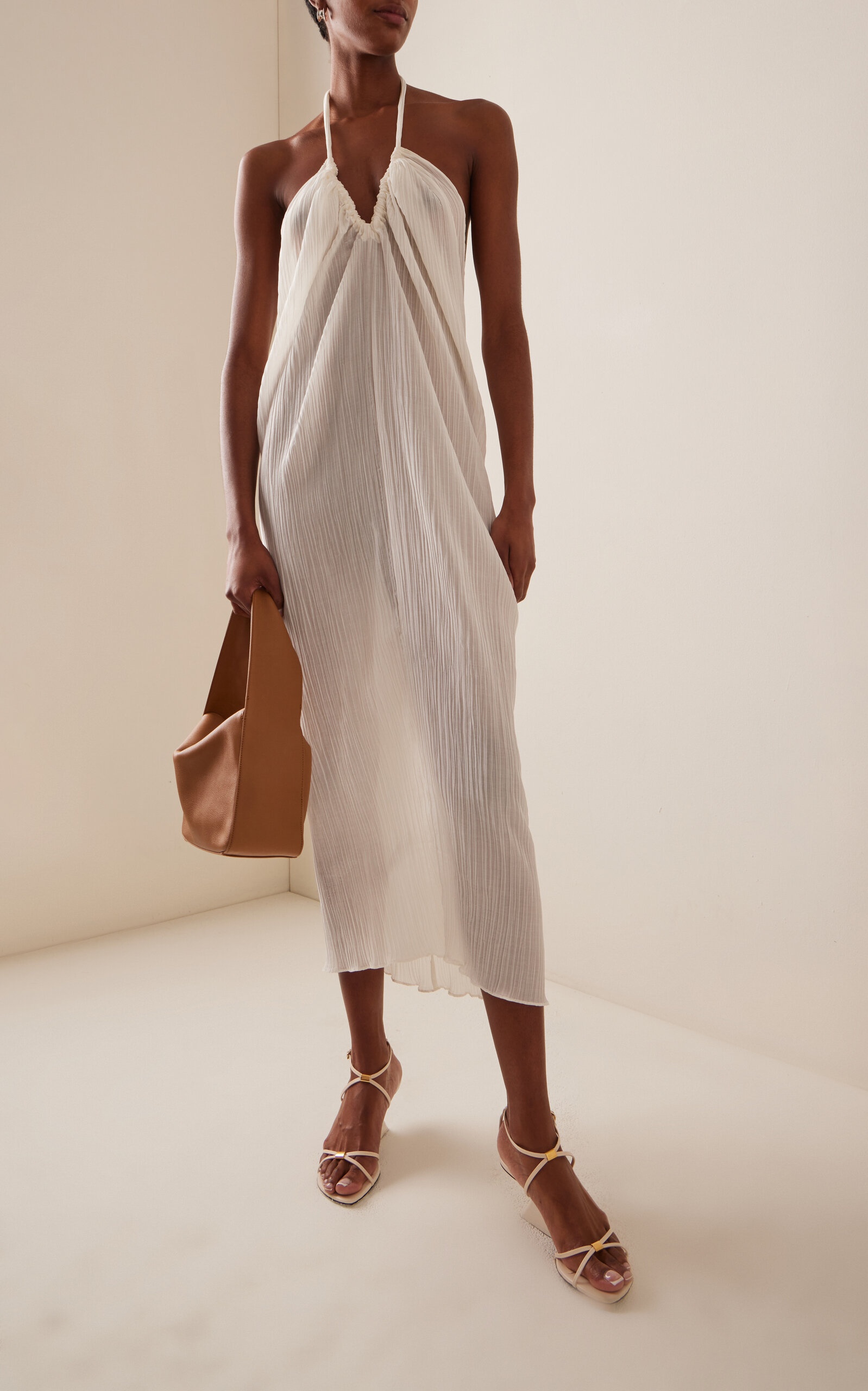 Textured Organic Cotton-Silk Maxi Dress white - 2