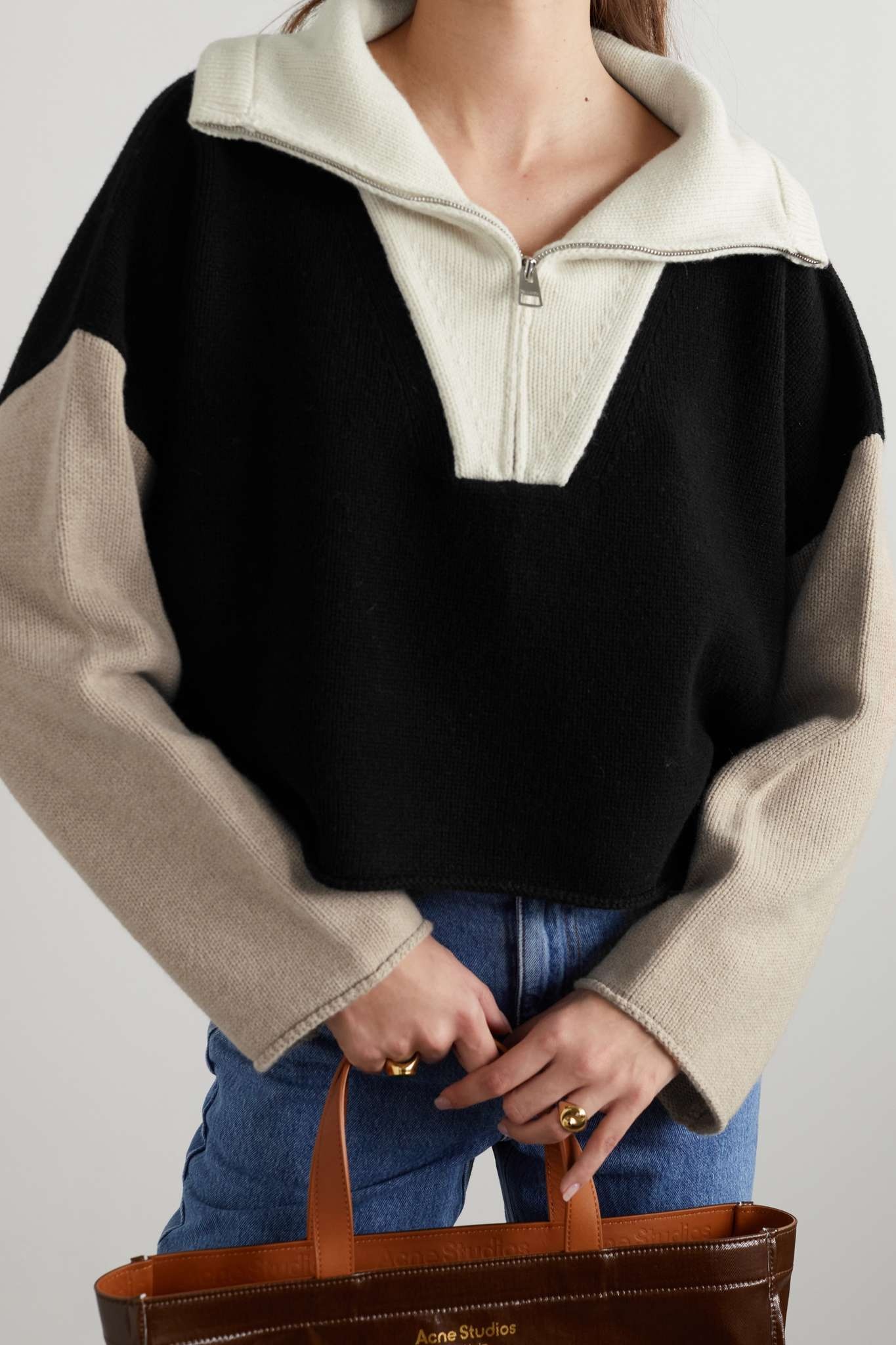 Cropped color-block wool and cashmere-blend sweater - 3