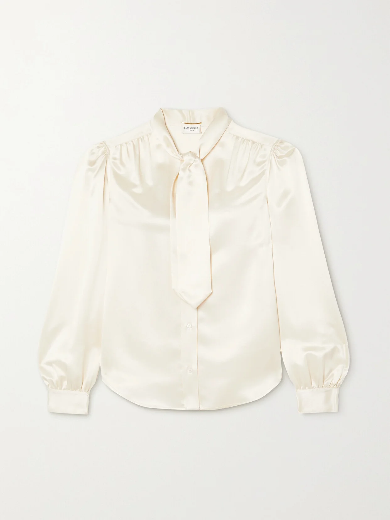 Cropped Pussy-bow Silk-charmeuse Blouse - 1