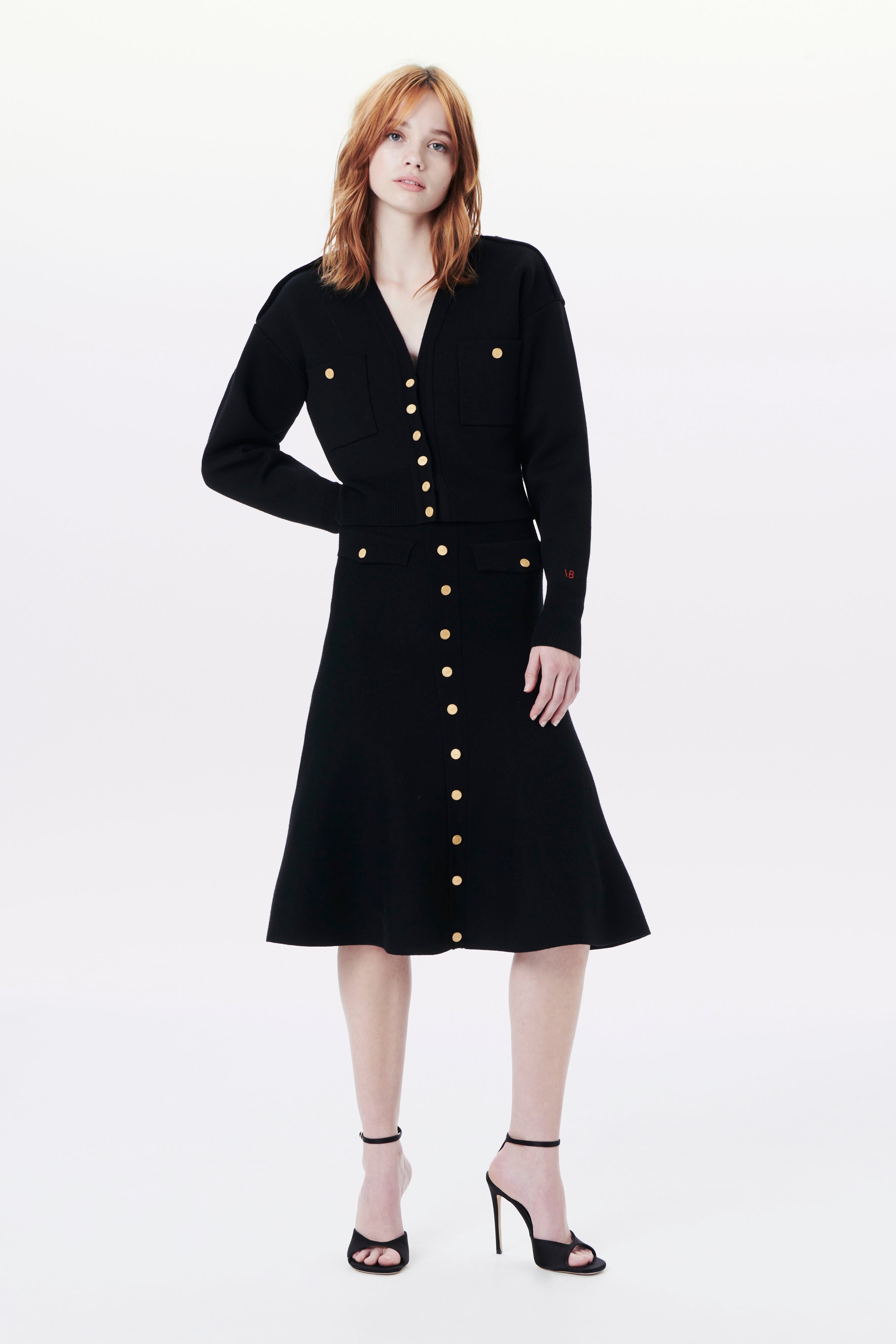 Button Detail Skirt in Black - 2