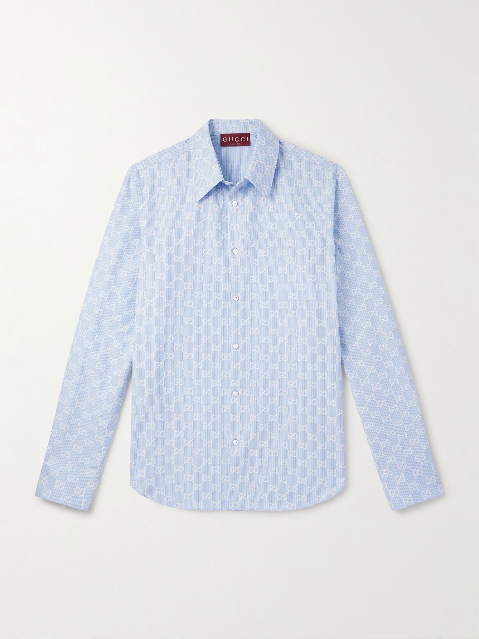 Striped Monogrammed Cotton and Silk-Blend Jacquard Shirt Blue - 1