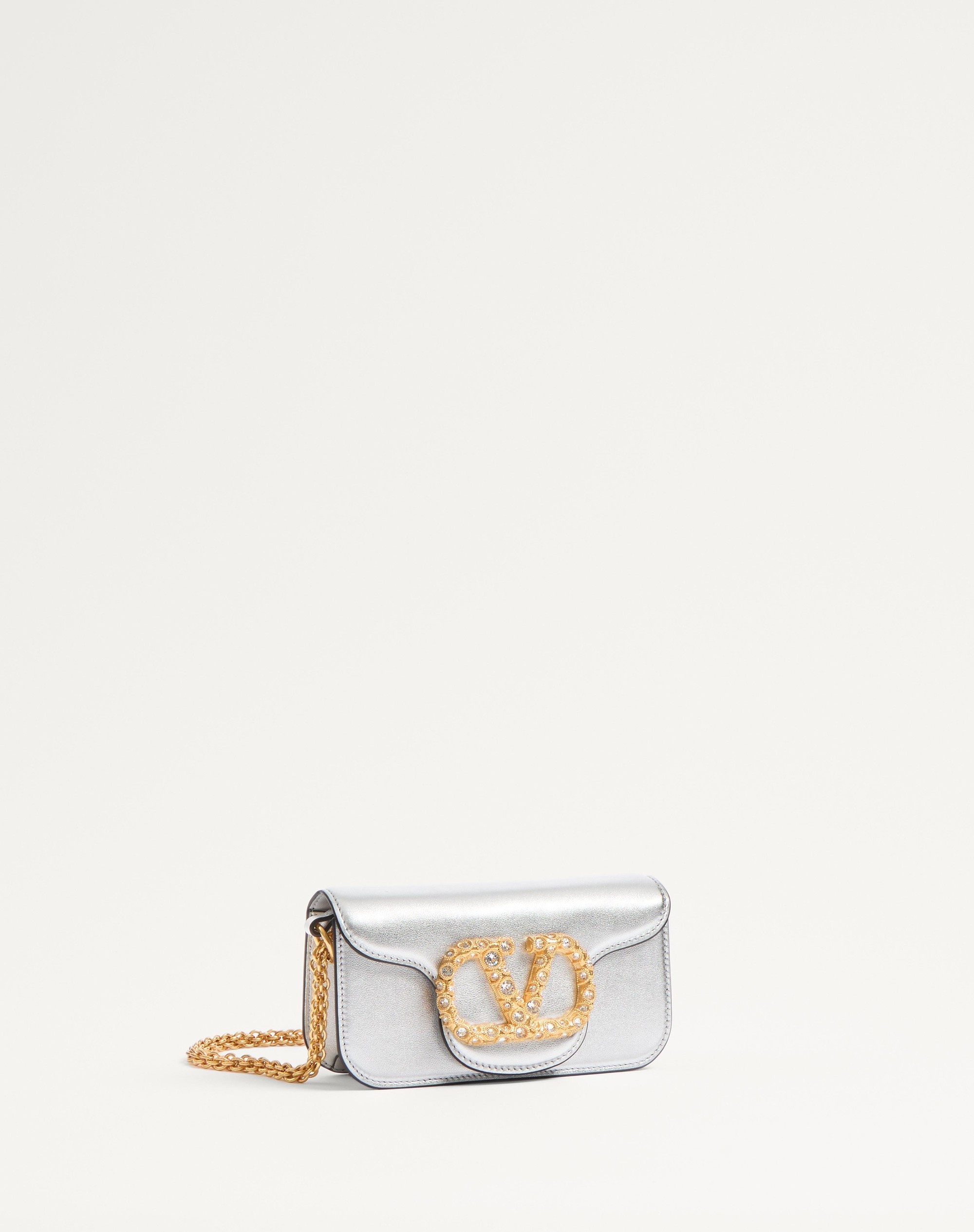 VALENTINO GARAVANI LOCÒ SMALL SHOULDER BAG IN LAMINATED CALFSKIN WITH JEWEL LOGO - 3