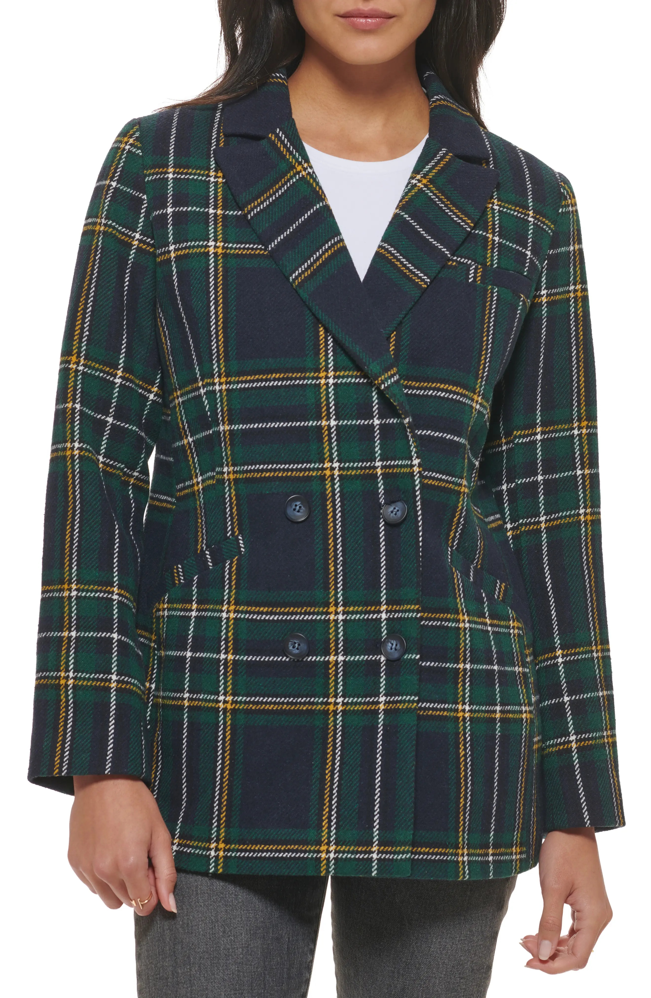 Double Breasted Wool Blend Blazer - 1