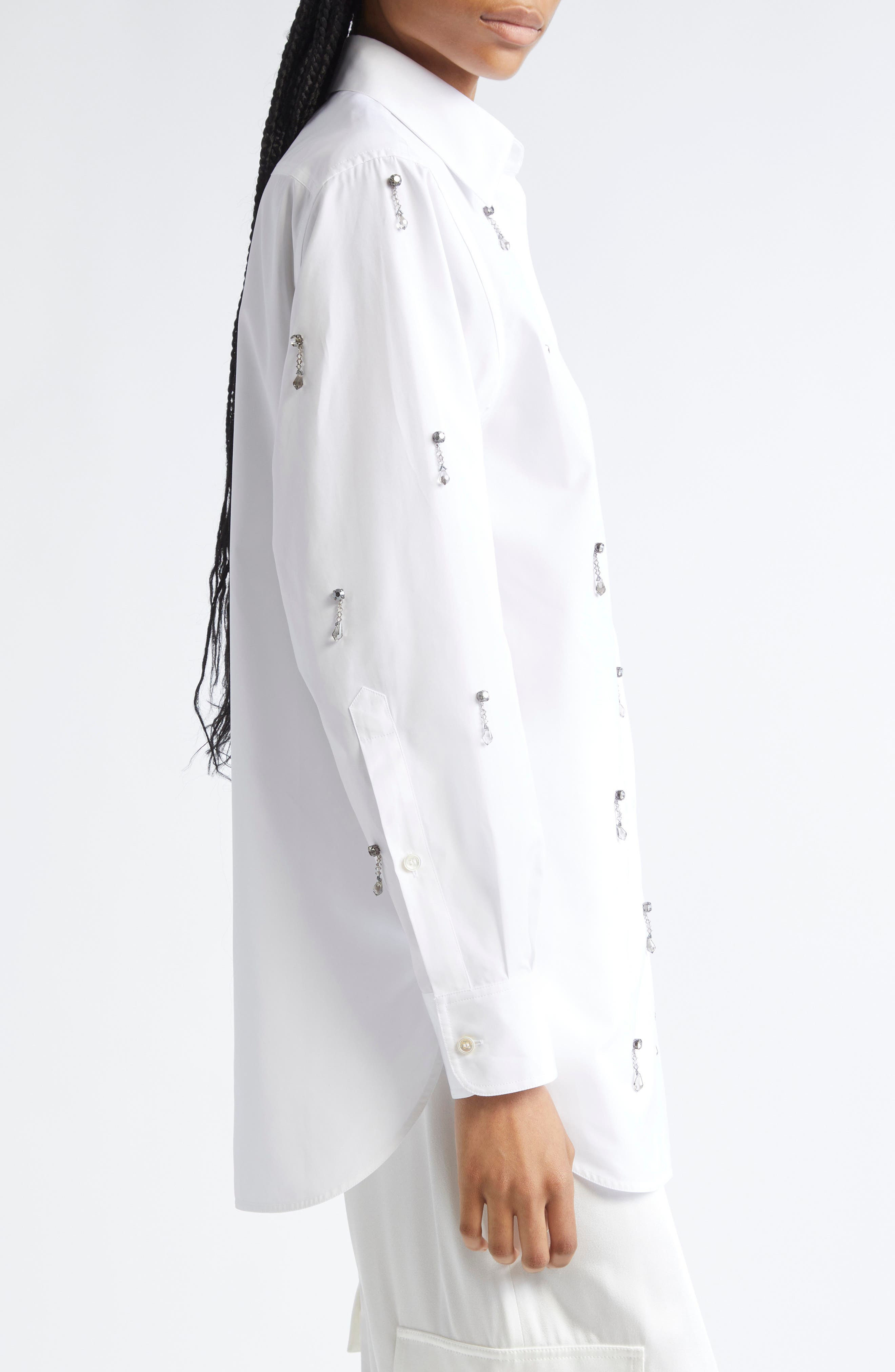 Stella McCartney Crystal Embellished Oxford Button-Up Shirt in 9000 - 4