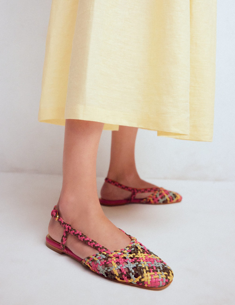 BODEN Woven Slingback Flats-Multi Check outlook