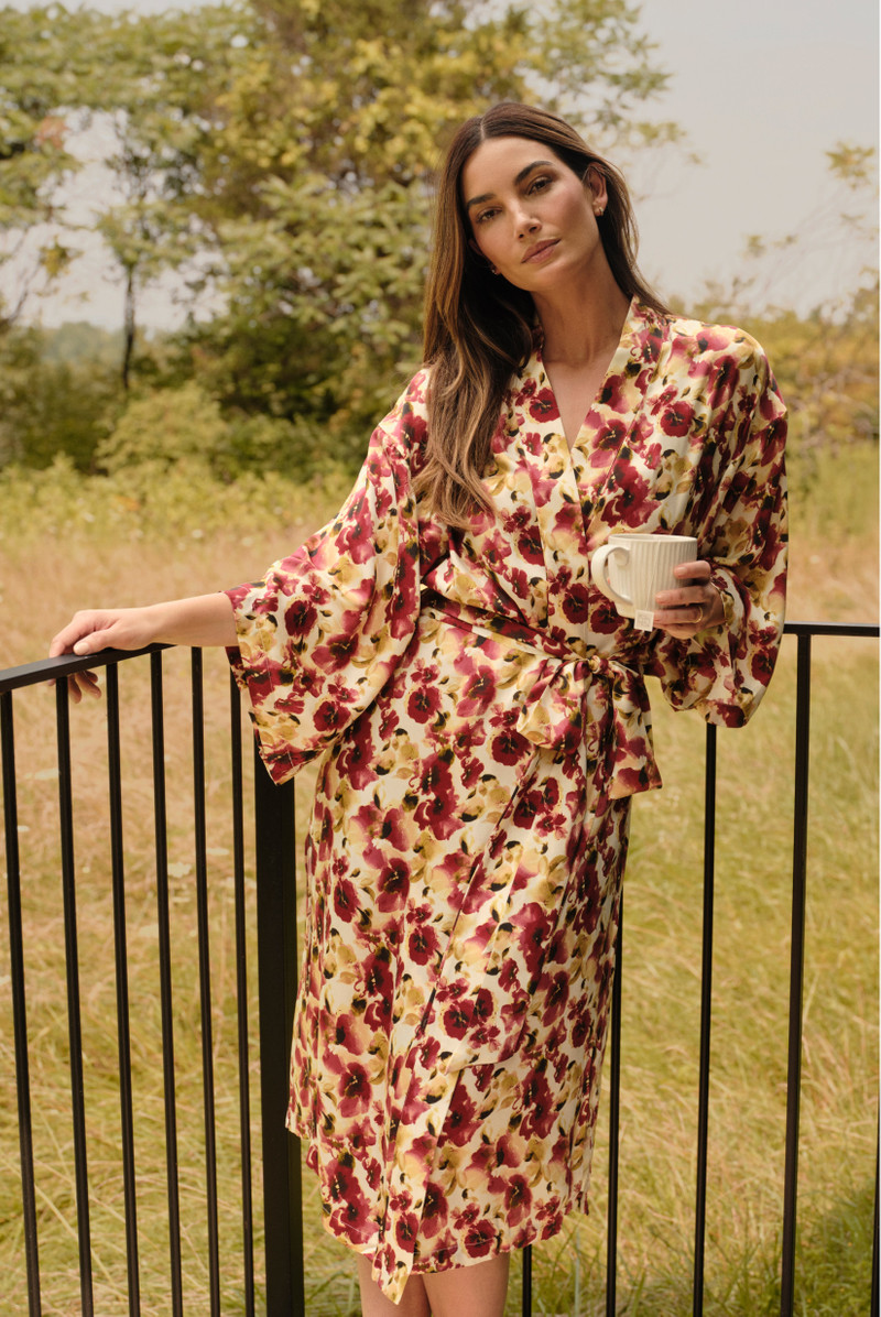 eberjey Eberjey x Lily Aldridge - Inez Washable Silk Printed Robe outlook