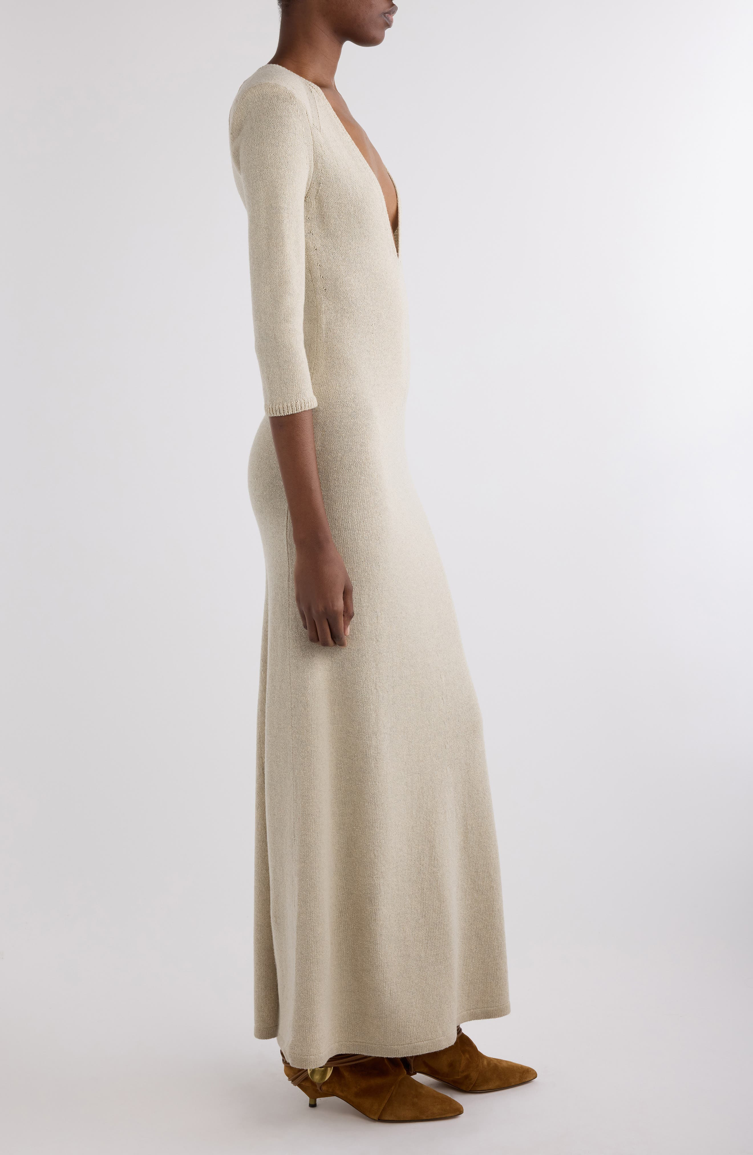Isabel Marant Salina Plunge Neck Sweater Dress in Beige at Nordstrom - 3