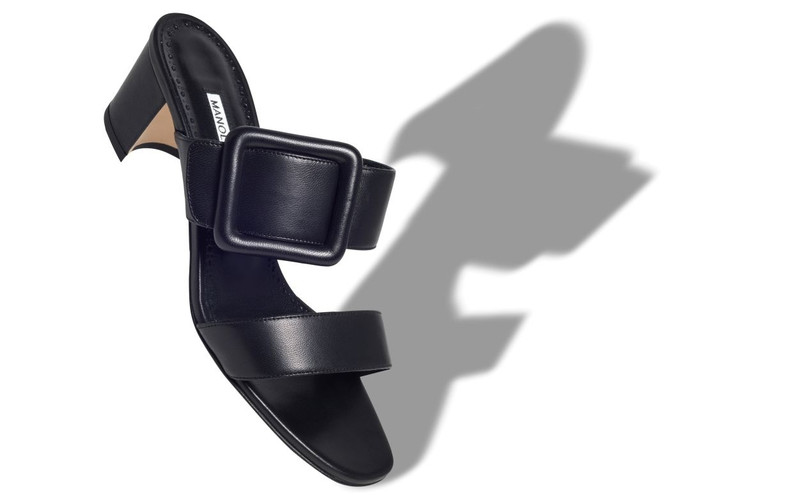 Manolo Blahnik Black Nappa Leather Open Toe Mules outlook