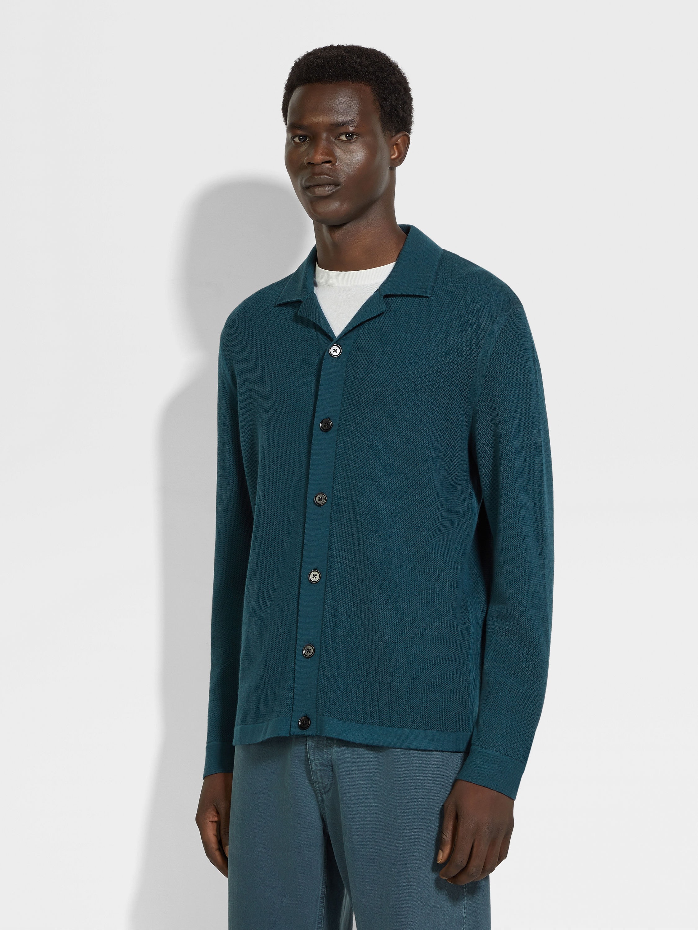 DARK TEAL BLUE WOOL SHIRT - 4