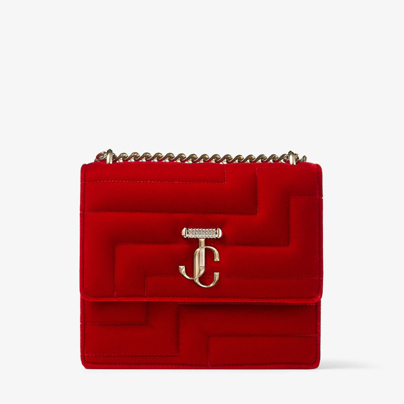 Varenne Shoulder
Red Quilted Velvet Shoulder Bag with Crystal Bar 1
