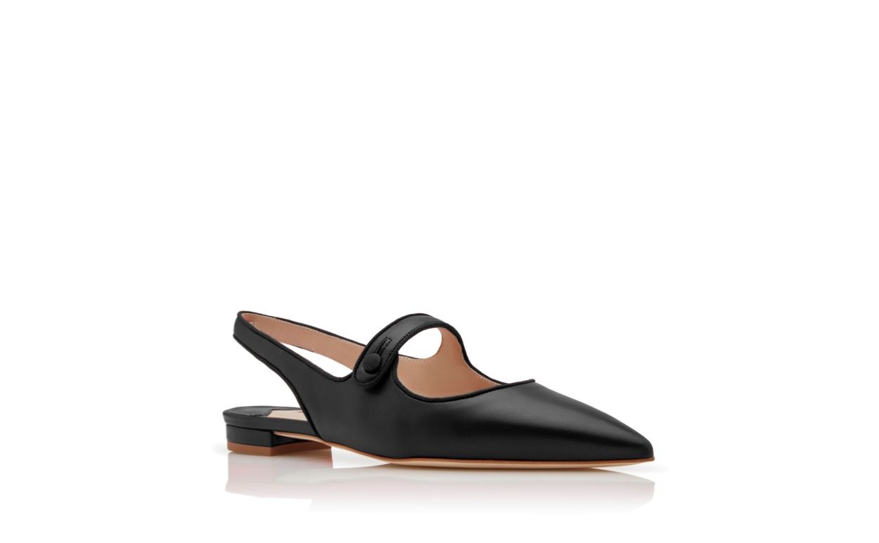 Black Nappa Leather Slingback Flat Pumps - 3