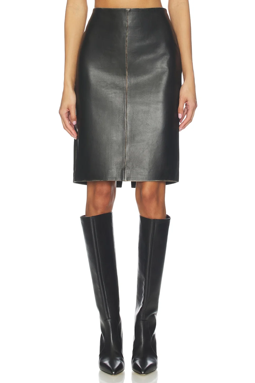Brushed Leather Column Skirt - 1