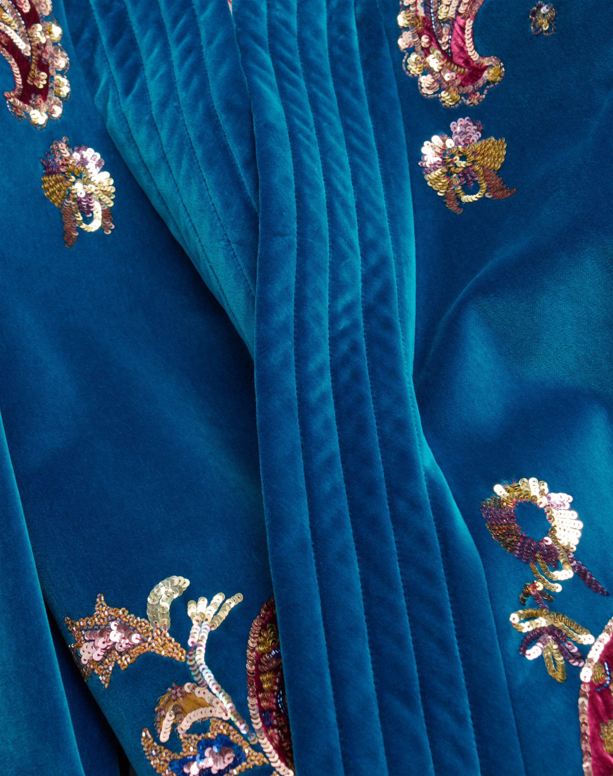 BELTED COTTON VELVET JACKET WITH SEQUIN EMBROIDERY - 3