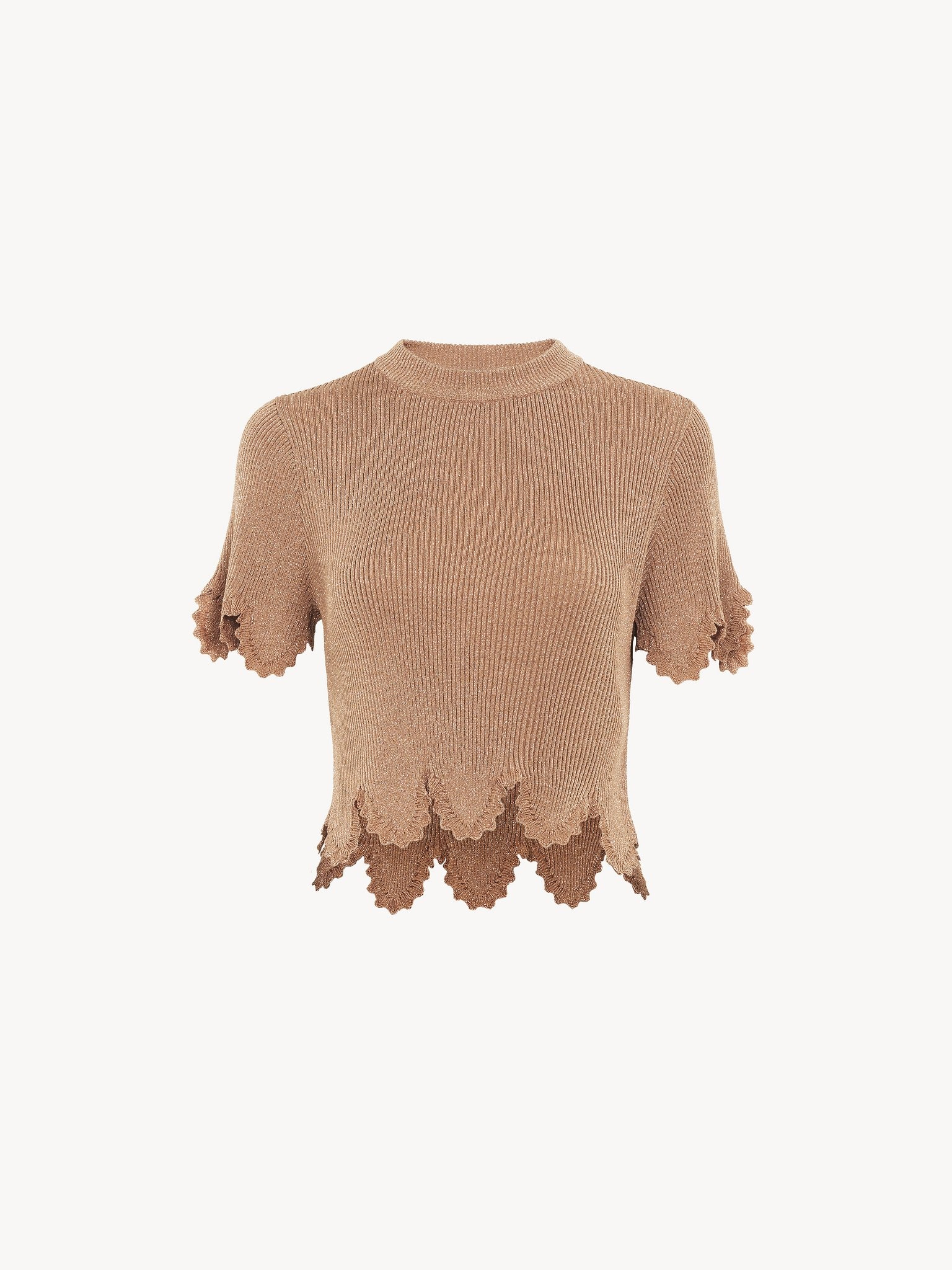 CROPPED SCALLOP TOP IN VISCOSE-BLEND KNIT - 2