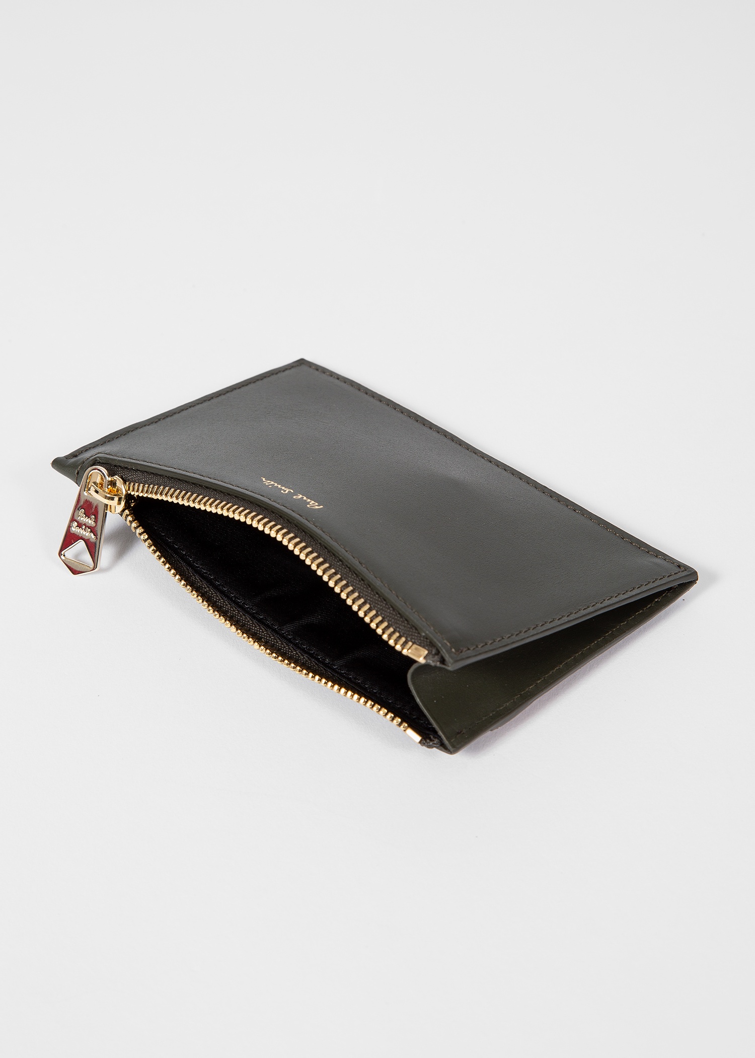 Khaki 'Signature Stripe' Leather Zip Pouch - 4