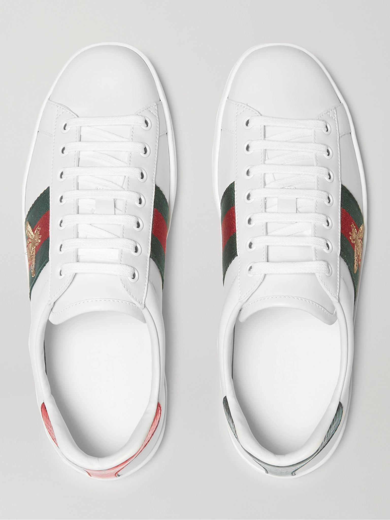 Ace Faux Watersnake-Trimmed Embroidered Leather Sneakers White - 8