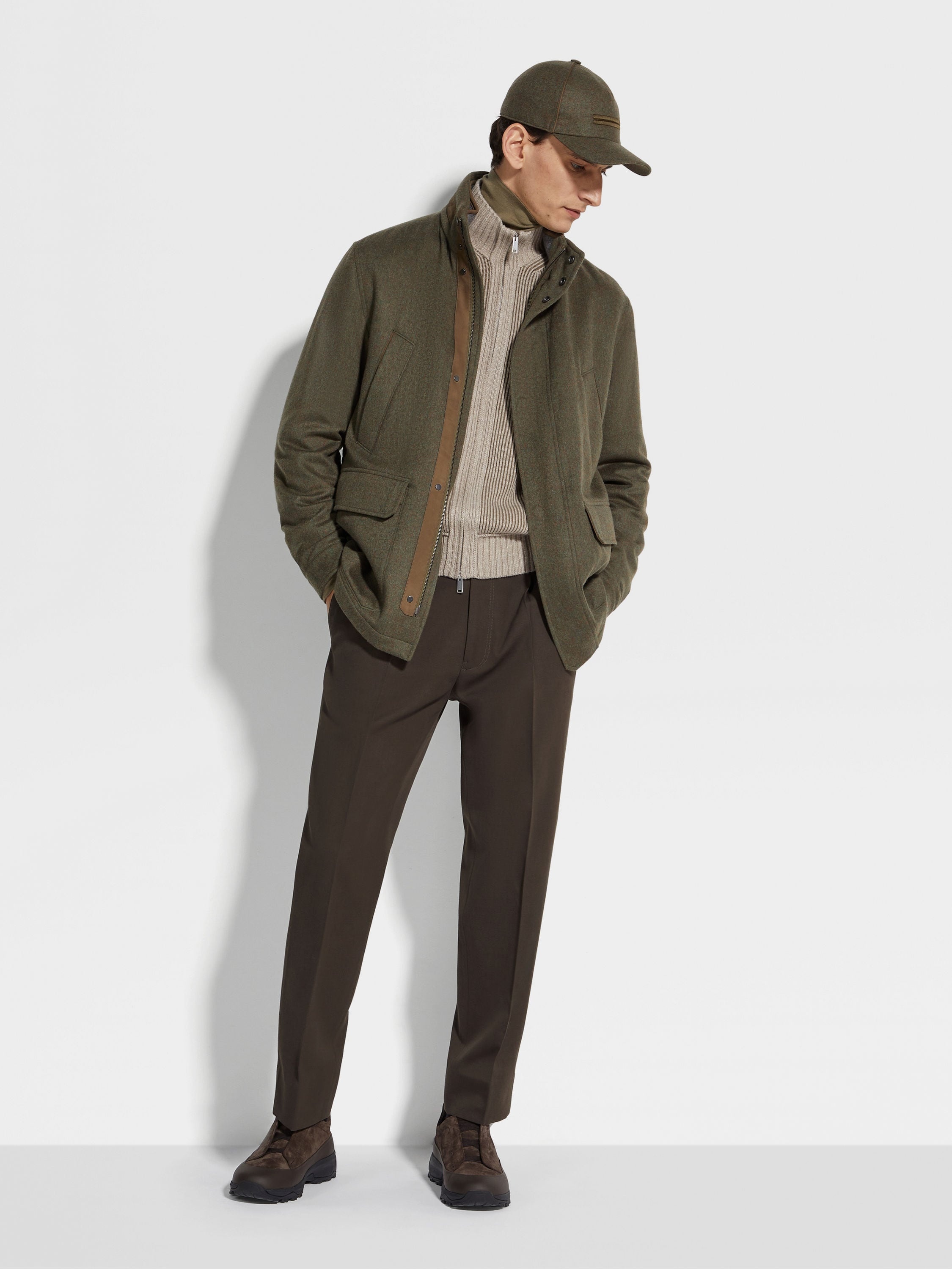 DARK BROWN COTTON AND WOOL PANTS - 3