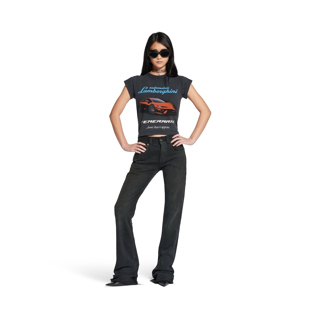 Women's Balenciaga I Automobili Lamborghini Shrunk T-shirt in Black Faded - 2
