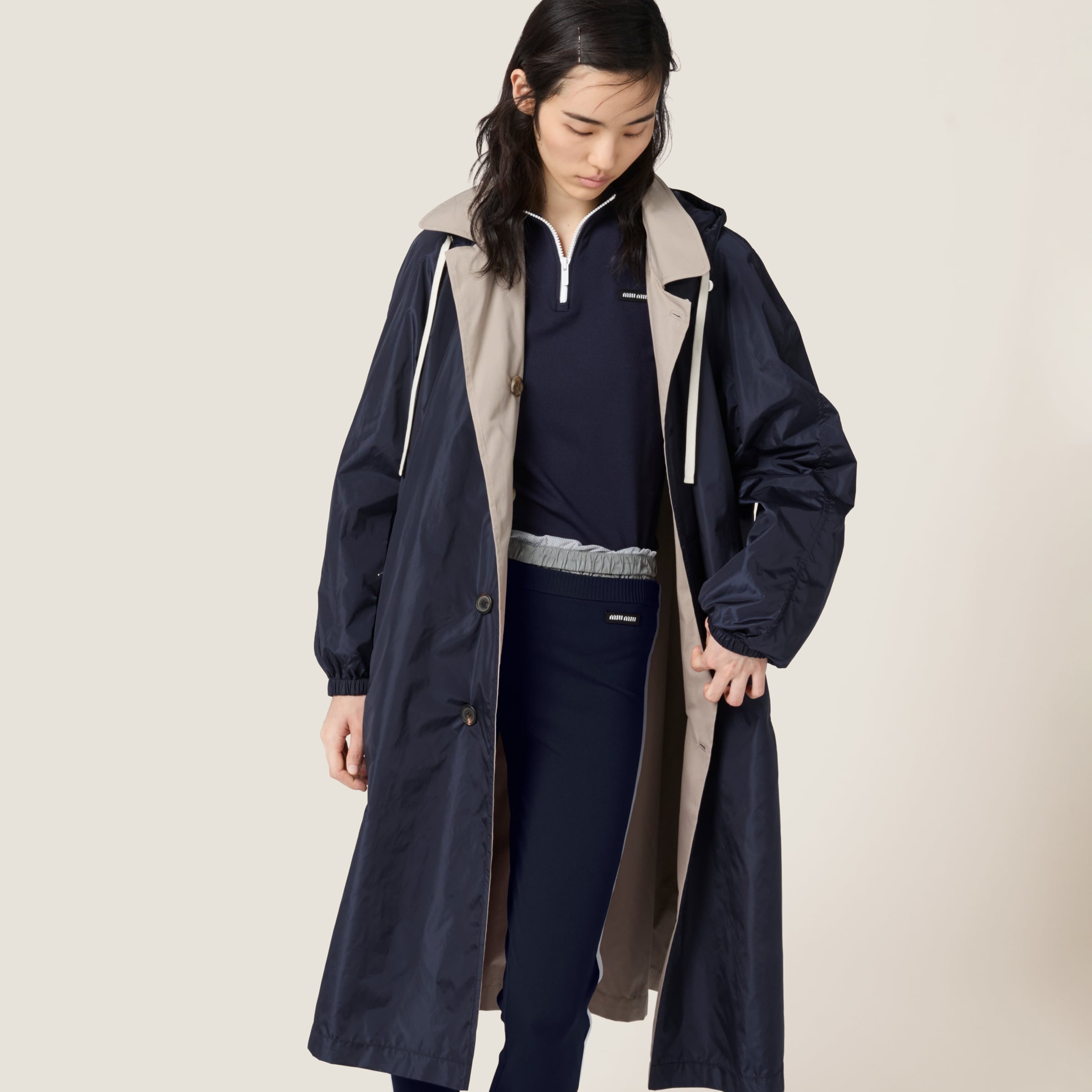 Reversible single-breasted Panama cotton and technical Pongé coat - 6
