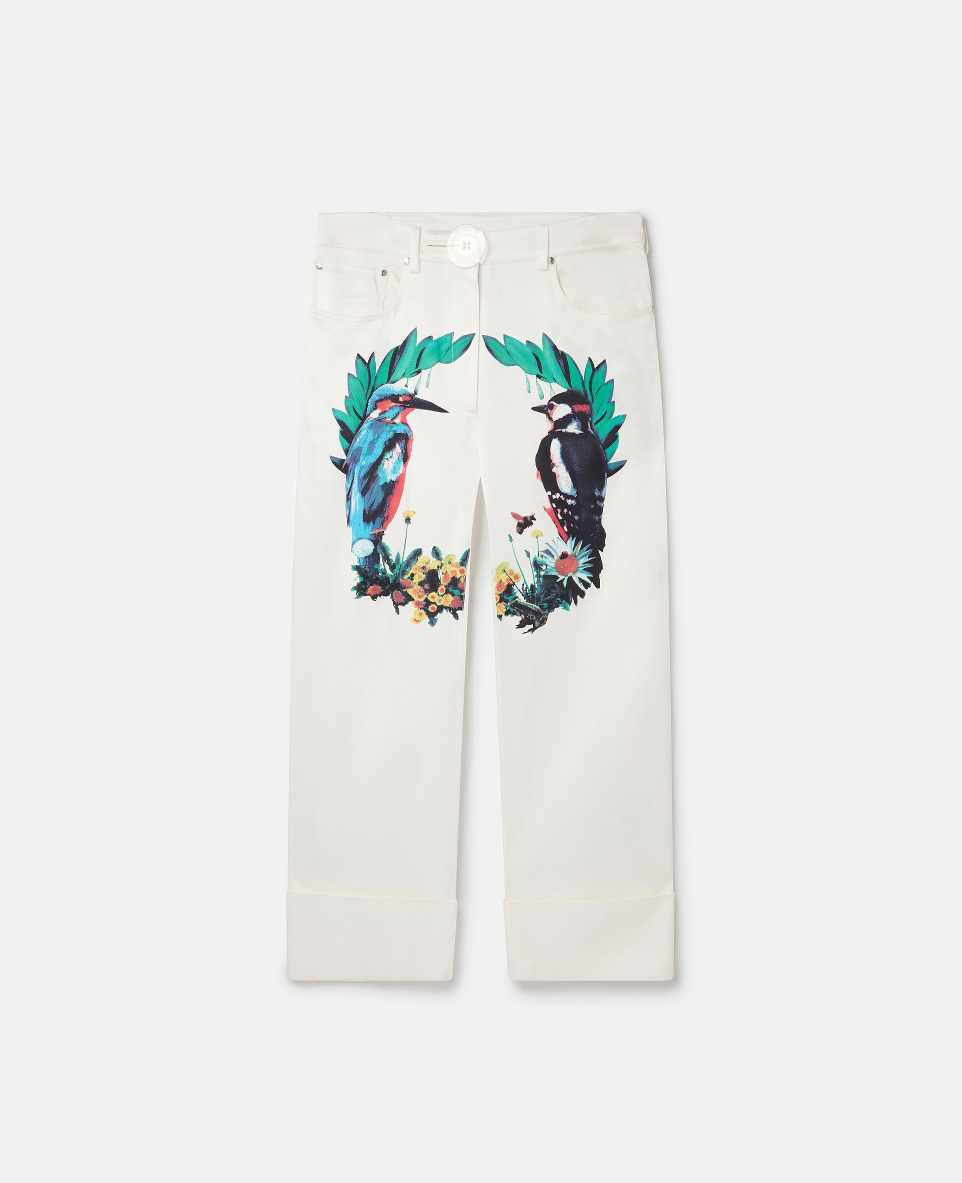 Bird Crest Print Satin Tailored Trousers - 1