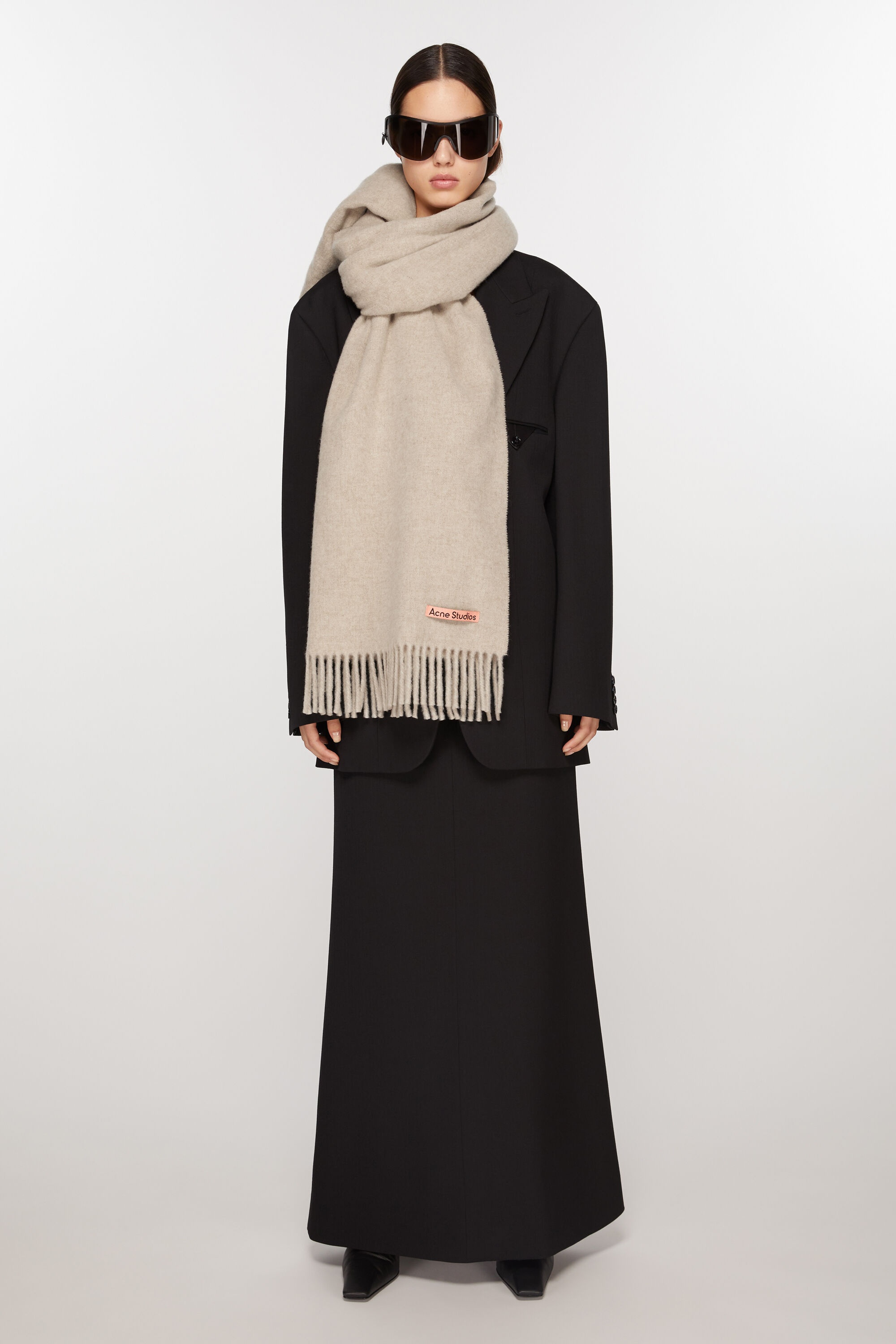 Fringe wool scarf - oversized - Oatmeal melange - 2