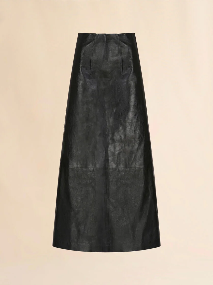 BLACK LEATHER A-LINE SKIRT - 1
