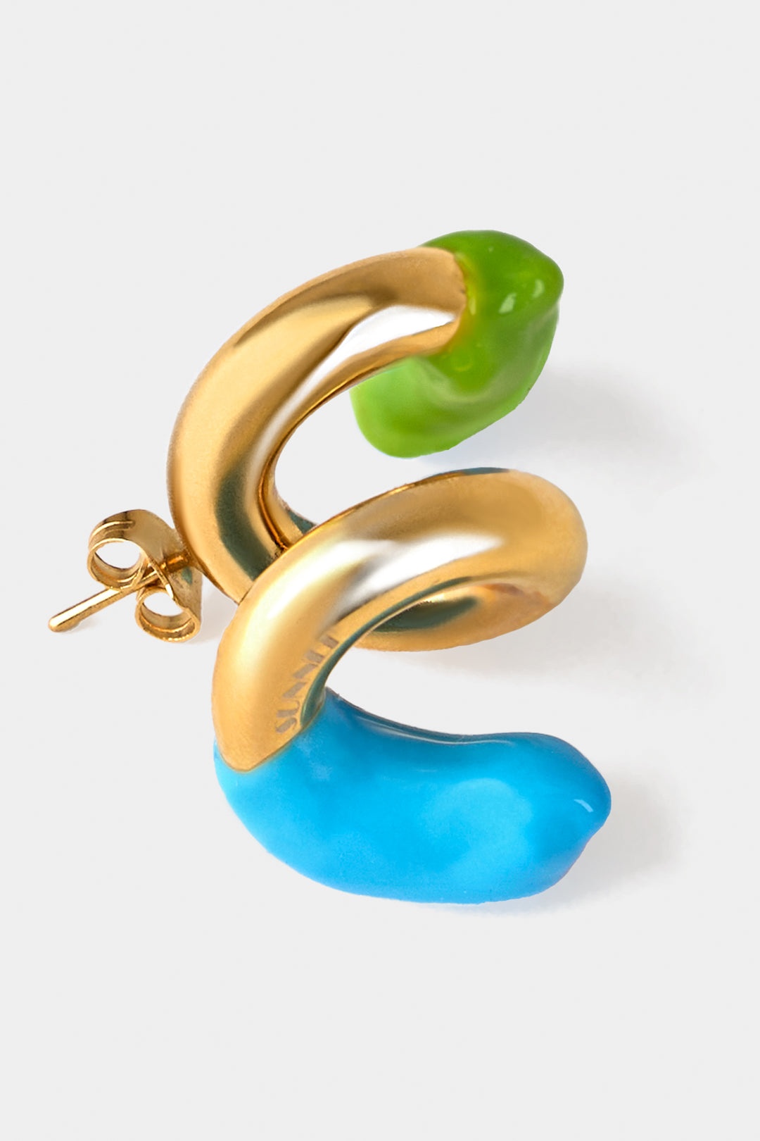 FUSILLO RUBBERIZED GOLD EARRINGS / sky blue & fern green - 3