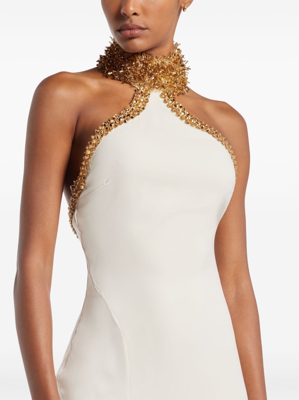 bead-embellished halterneck gown - 5