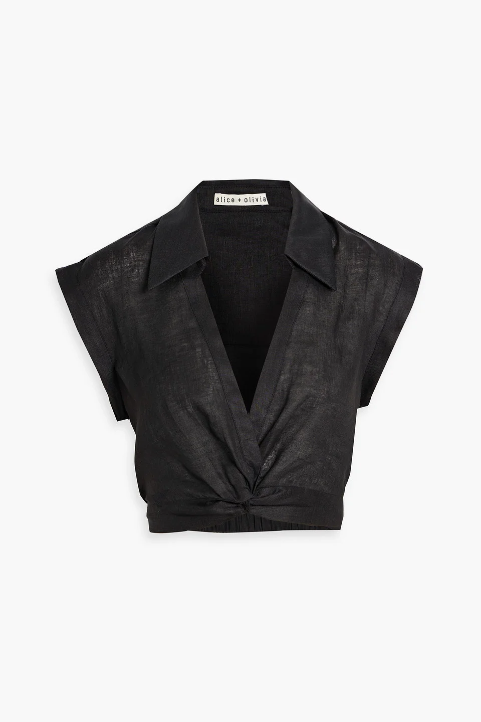 Cropped wrap-effect linen top - 1