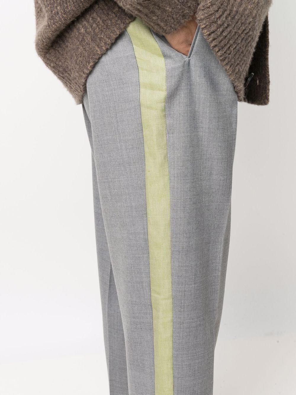 side-stripe linen trousers - 5