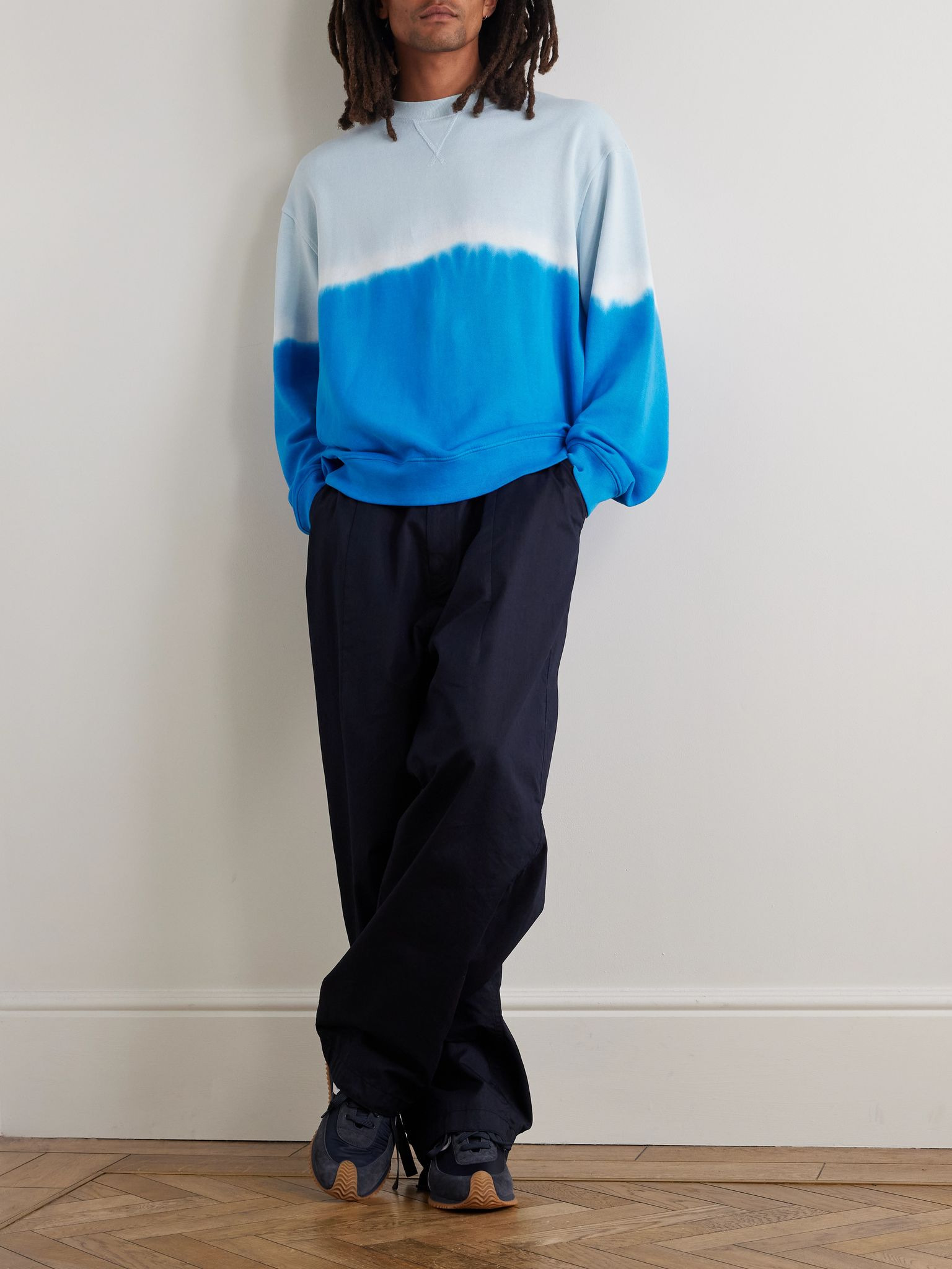Embroidered Tie-Dyed Cotton And Cashmere-Blend Jersey Sweatshirt Blue - 2