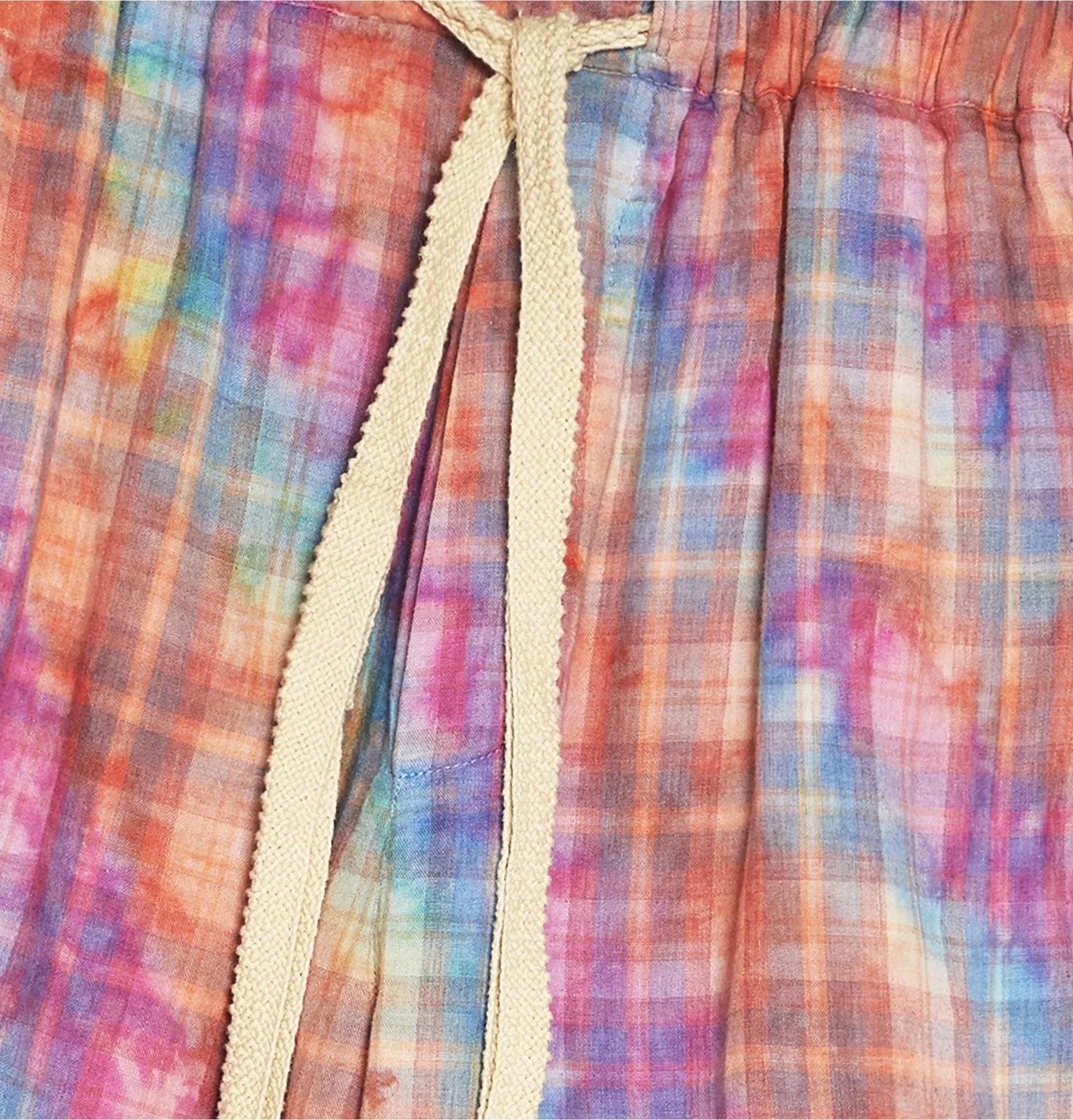 + Paula's Ibiza Tie-Dyed Checked Cotton Drawstring Shorts - 2