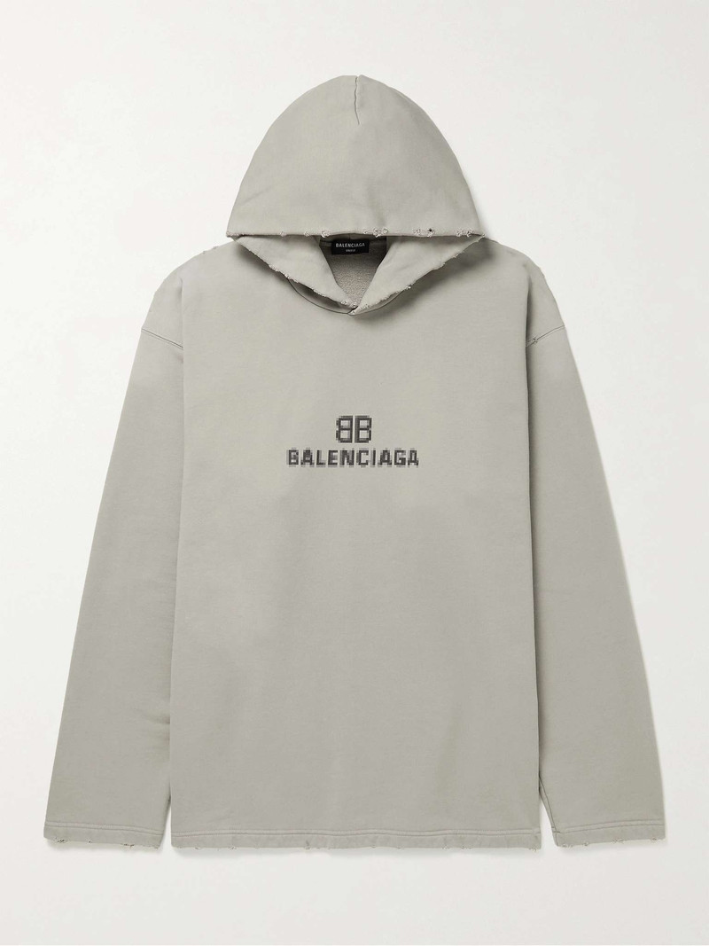 Distressed Logo-Print Cotton-Jersey Hoodie - 1