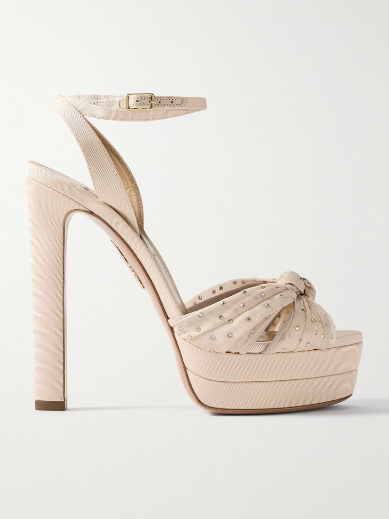 Slow Kisses 130 Crystal-embellished Chiffon-trimmed Grosgrain Platform Sandals 1
