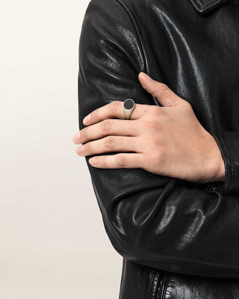 ALLSAINTS OWEN BLACK ONYX STERLING SILVER RING outlook