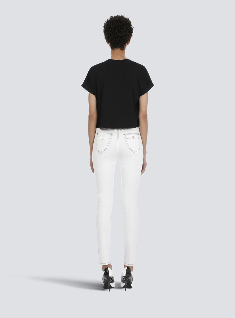 Cropped eco-designed cotton T-shirt with small flocked Balmain logo 5