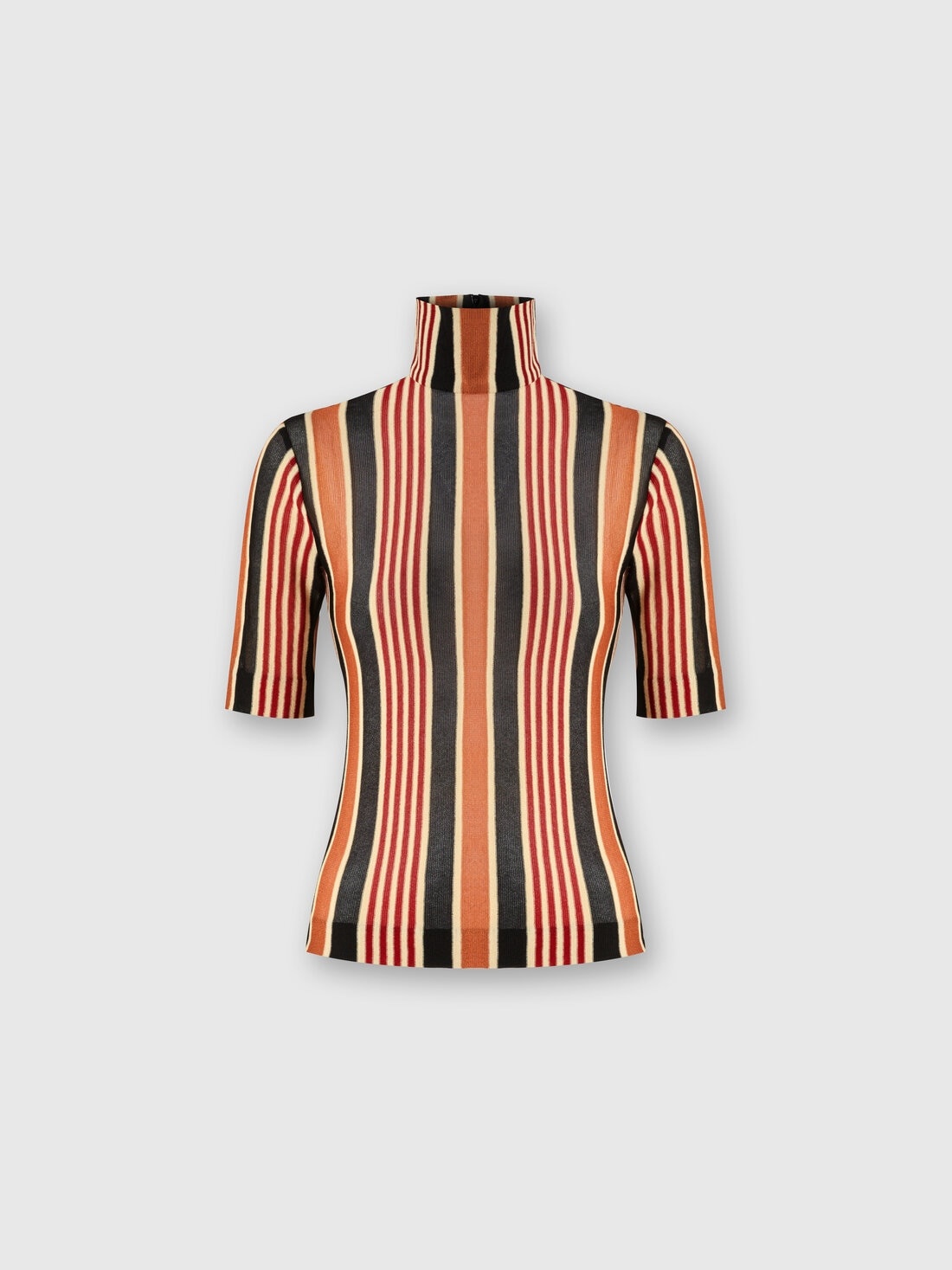 Short-sleeved turtleneck in striped cotton and viscose - 1