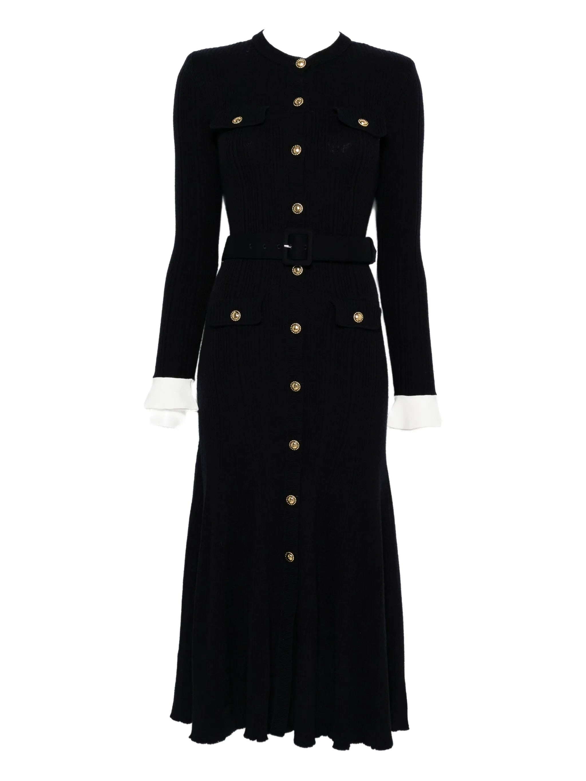 Self-portrait Button-detailed Ribbed-knit Maxi Dress - 1