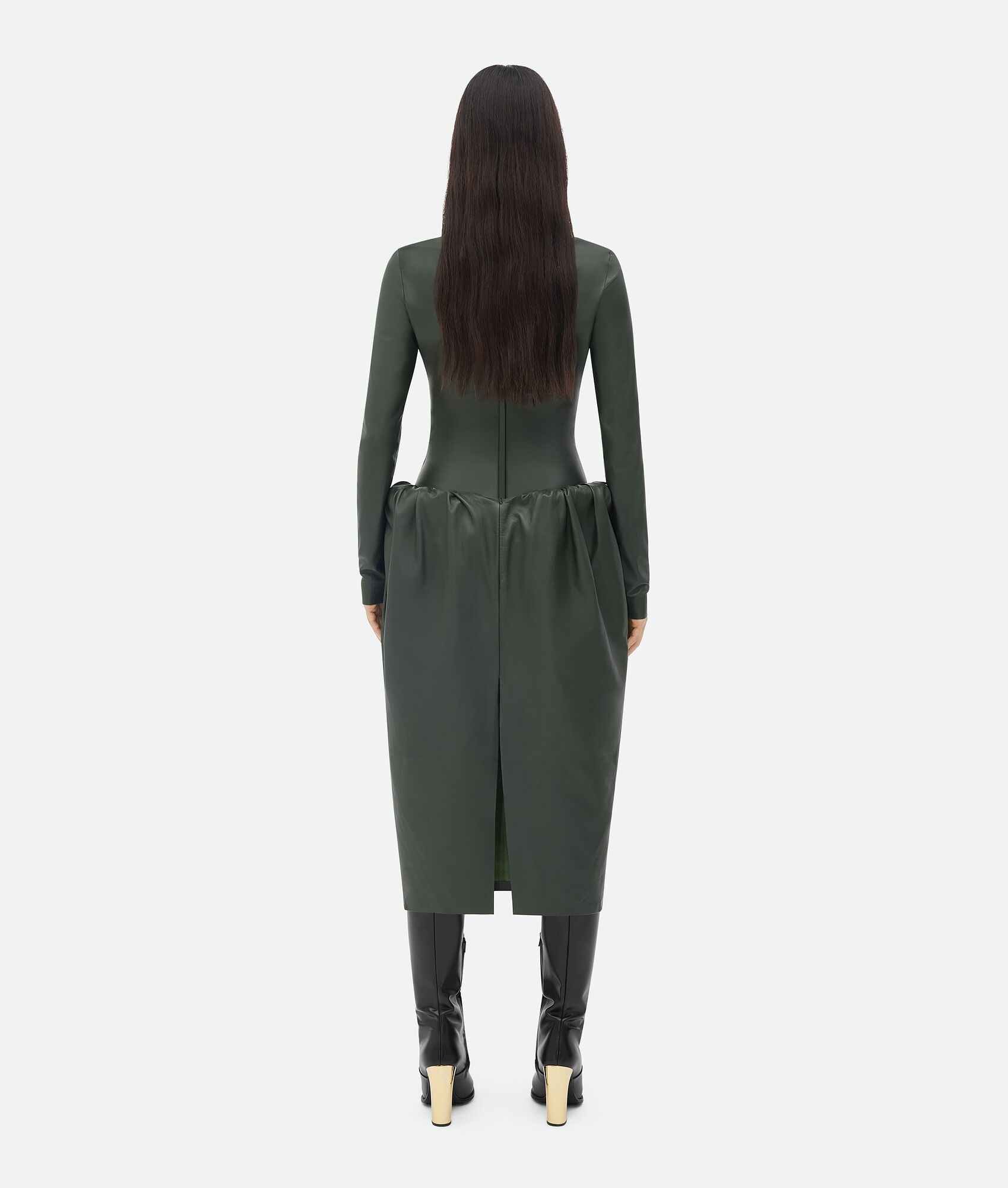 Leather Midi Skirt With Padded Hip Construction - 3