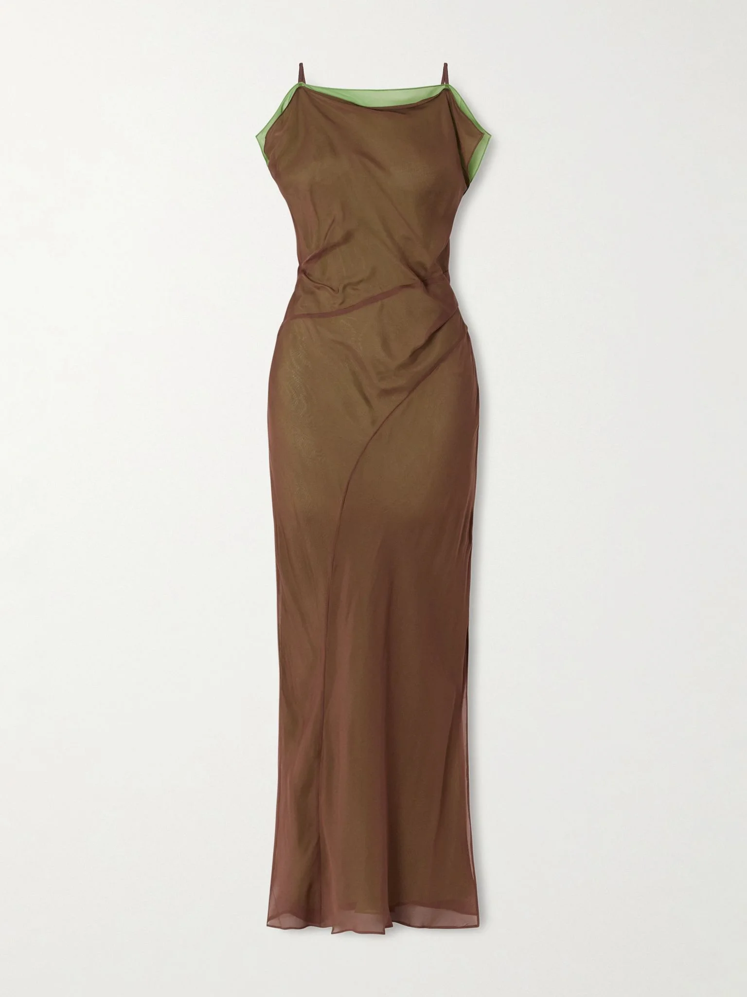 Danica ruched layered silk-chiffon maxi dress Brown - 1
