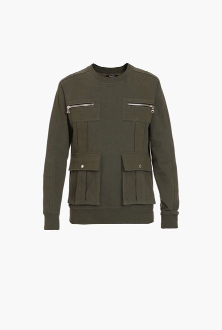 Khaki cotton sweatshirt with pockets - 1