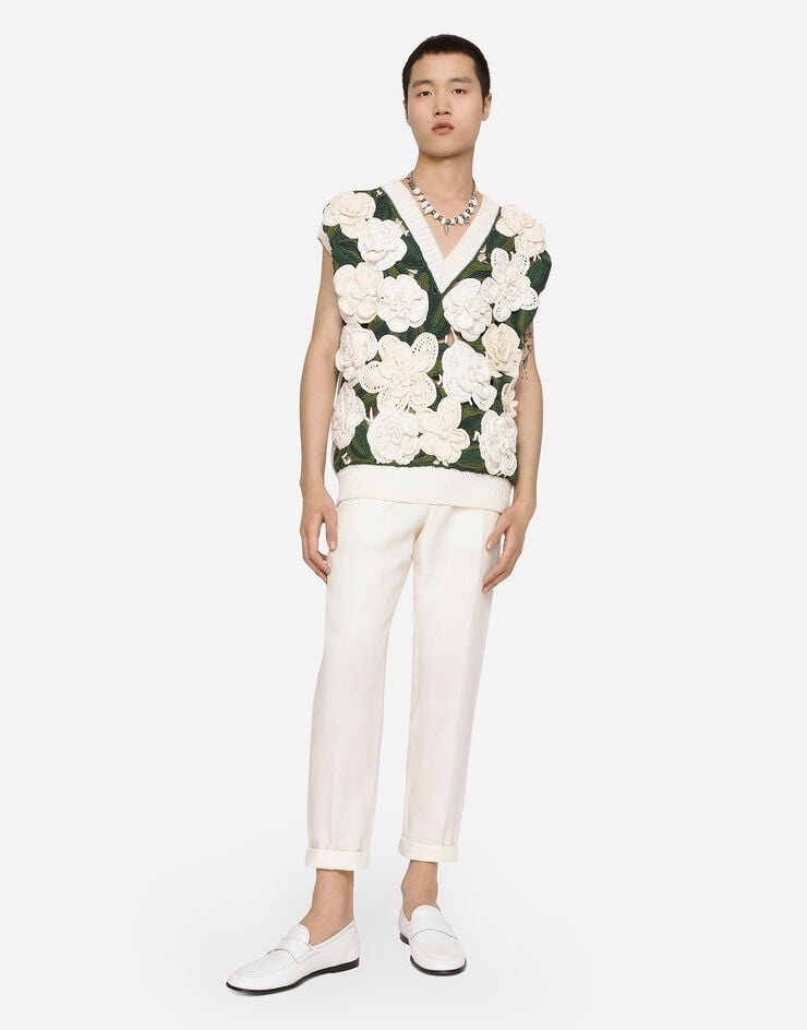 Sleeveless cotton sweater with floral appliqués - 5