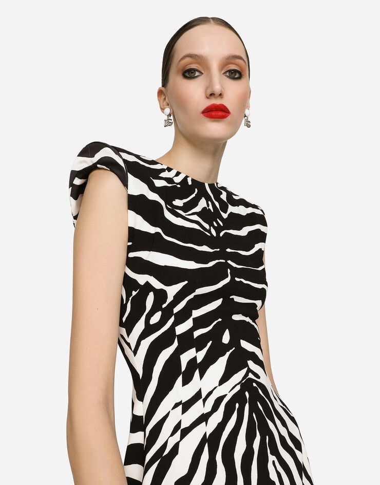 Short fit-and-flare cady dress with zebra print - 4