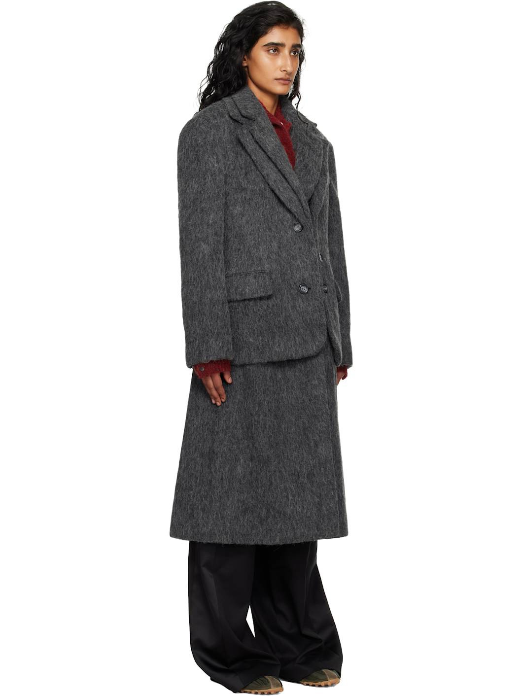 Gray Layered Blazer Coat - 2