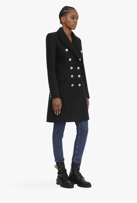 Double-breasted black wool coat - 7